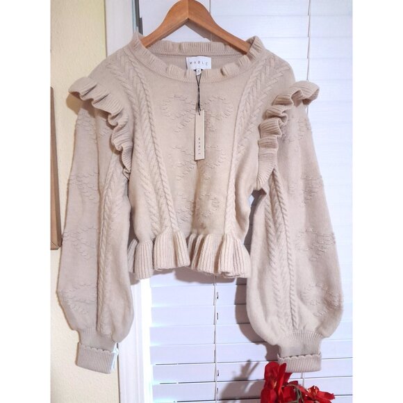 Mable Sweaters - Mable Puffy Sleeve Ruffled Cream Color Sweater s Medium NWT